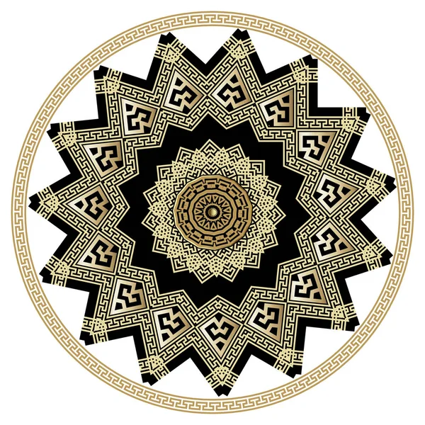 Modèle Mandala Vecteur Grec Orné Noir Médandre Clé Grecque Ronde — Image vectorielle