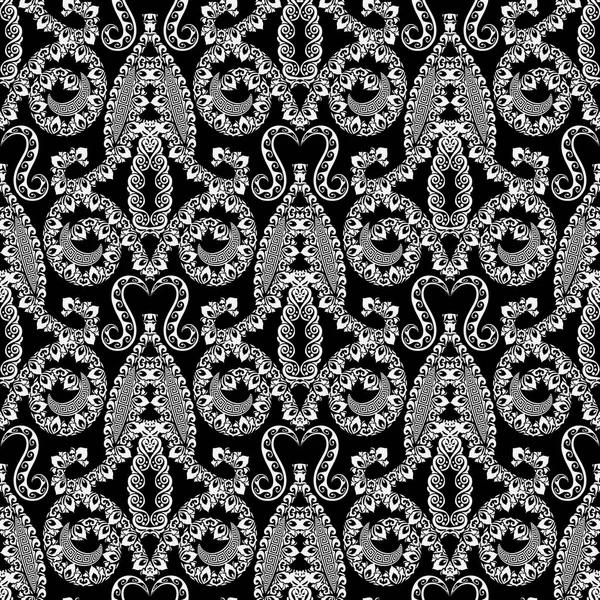 Style Damassé Floral Ornemental Noir Blanc Motif Vecteur Grec Sans — Image vectorielle