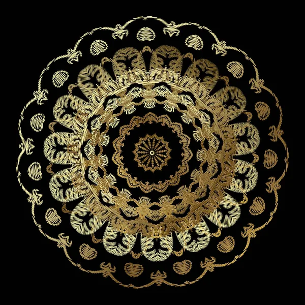 Bordado Barroco Patrón Mandala Oro Vector Adornado Tapiz Floral Ornamento — Vector de stock