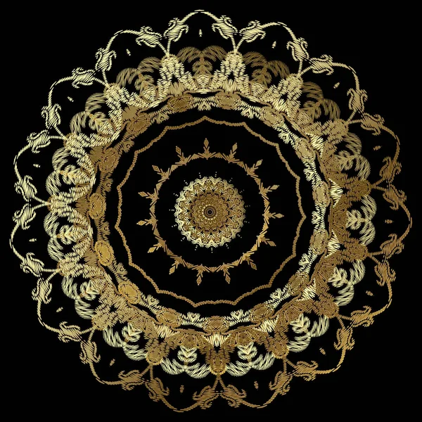 Barroco Patrón Mandala Bordado Oro Vector Adornado Tapiz Floral Ornamento — Vector de stock