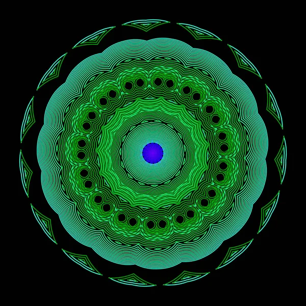 Patrón Mandala Colorido Iluminado Neón Borrosa Línea Arte Tracería Ornamento — Archivo Imágenes Vectoriales