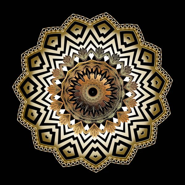 Modello Mandala Vettoriale Barocco Zig Zag Rotondo Fondo Floreale Ornamentale — Vettoriale Stock