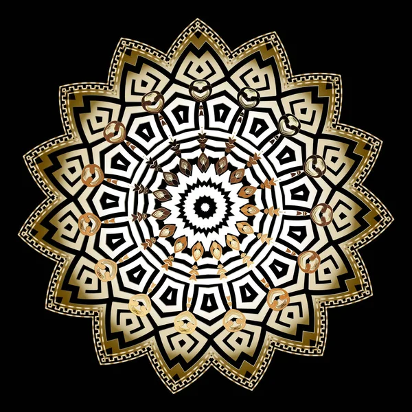 Kunstvolle Runde Griechische Vektor Mandala Muster Florales Griechisches Schlüsselmäanderornament Schwarzer — Stockvektor