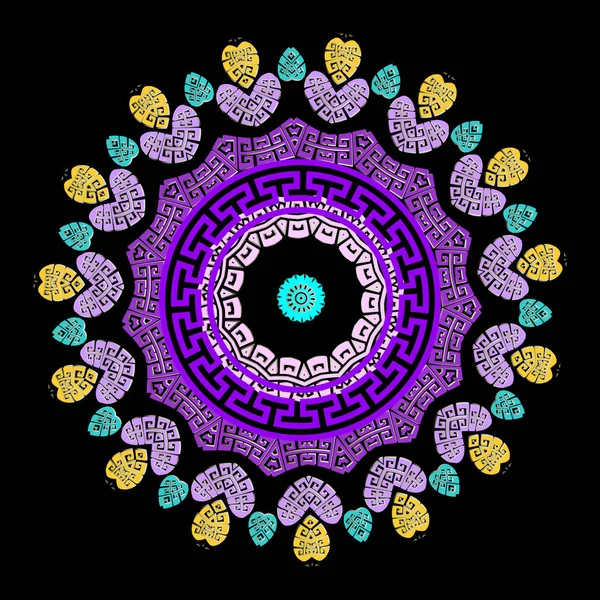 Patrón Mandala Griego Redondo Colorido Fondo Floral Ornamental Estilo Étnico — Archivo Imágenes Vectoriales