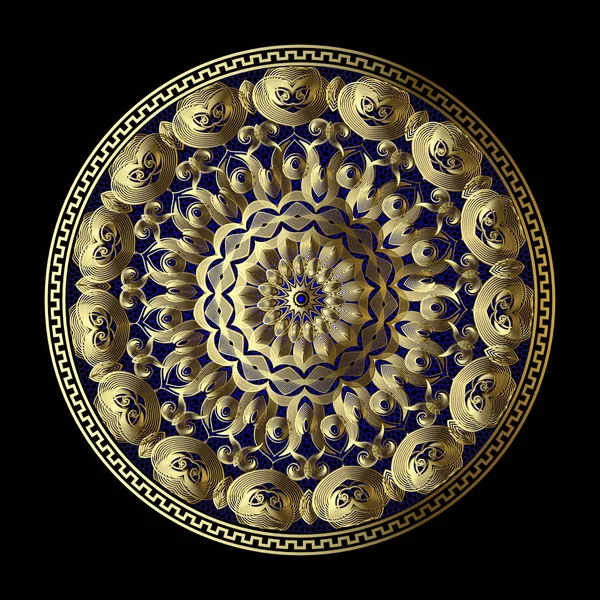 Золотое Кружево Греческий Вектор Мандала Шаблон Круглый Кружевной Цветочный Фон — стоковый вектор