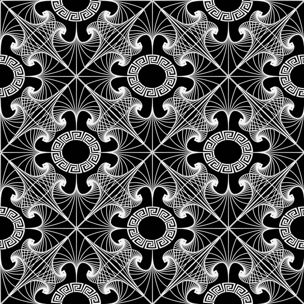 Geometrische Kunst Maaswerk Griekse Vector Naadloze Lijnpatroon Zwart Wit Geometrische — Stockvector
