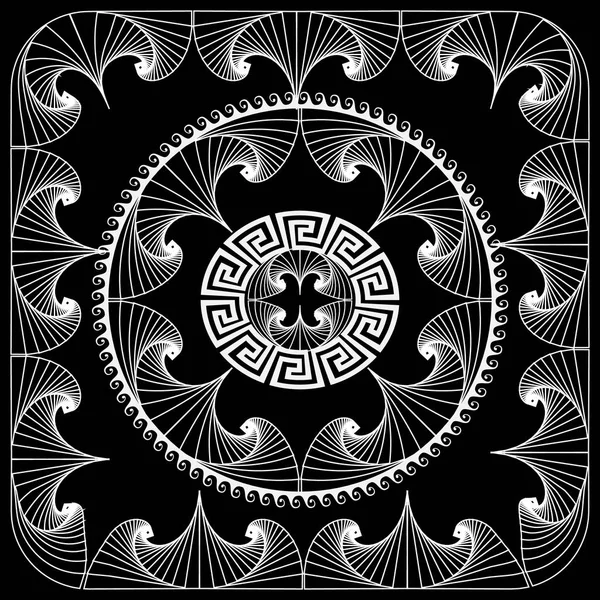 Moderne Geometrische Kunst Maaswerk Griekse Vector Mandala Lijnpatroon Zwart Wit — Stockvector