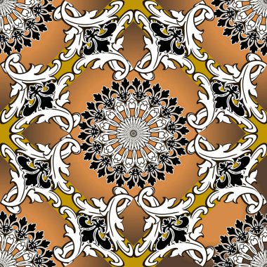 Barok siyah beyaz vektör seamless modeli. Renkli orname