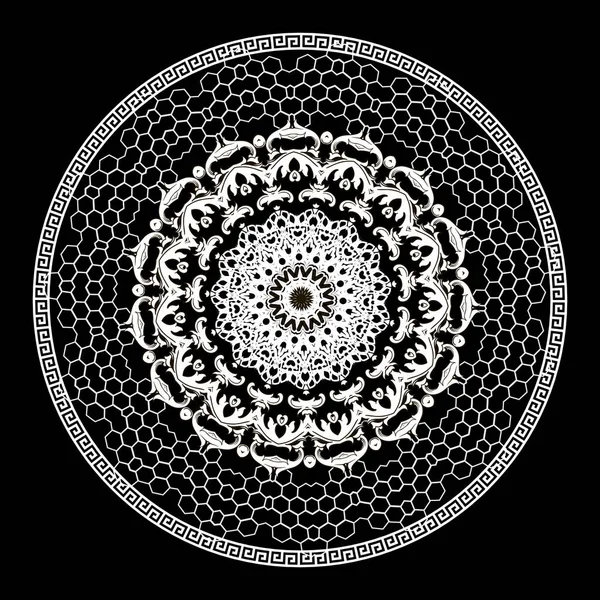 Barokk vektor kerek Szemátakasztásos mandala. Díszes virág gre — Stock Vector