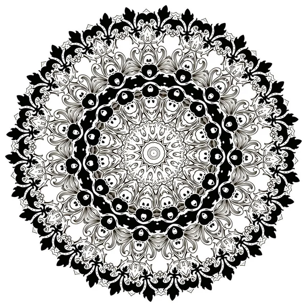 Barok zwart-wit bloemen ronde mandala kantpatroon. Vecto — Stockvector