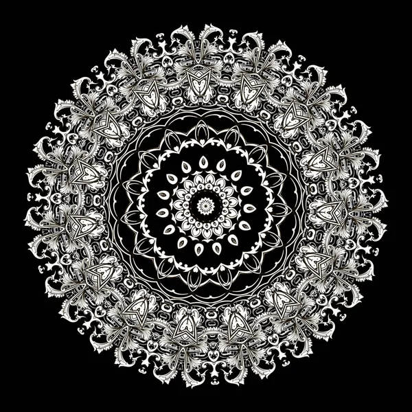 Patrón de mandala redondo barroco real blanco y negro. Orna de lujo — Vector de stock