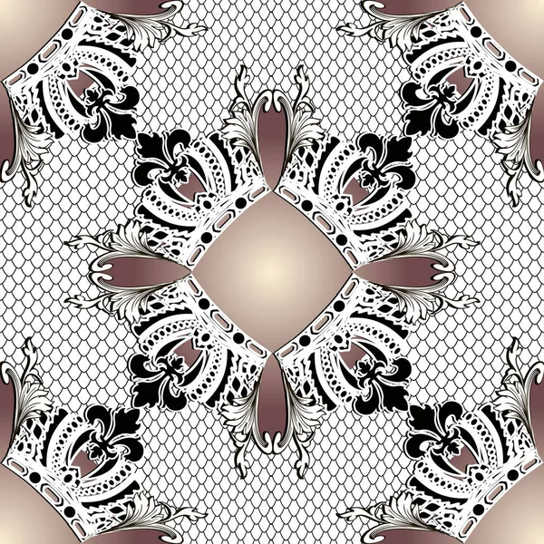 Barroco adornado 3dvector patrón sin costura. Encaje floral ornamental — Archivo Imágenes Vectoriales