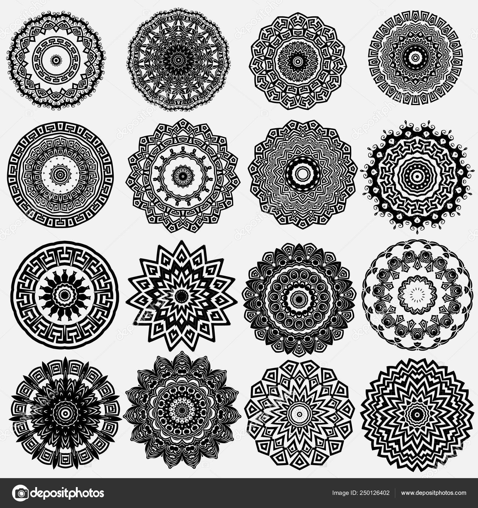 Greek ornamental black and white vector round mandala patterns s Stock  Vector Image by ©Nailaz #250126402