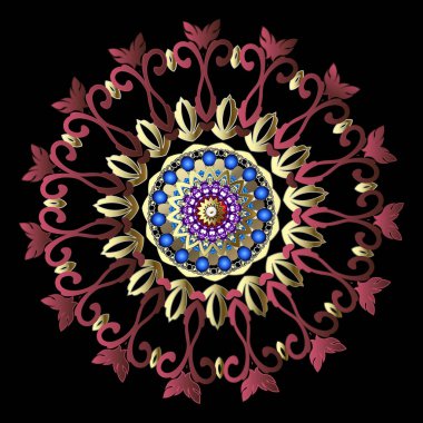 Renkli Barok çiçek yuvarlak mandala desen. Süs vektör
