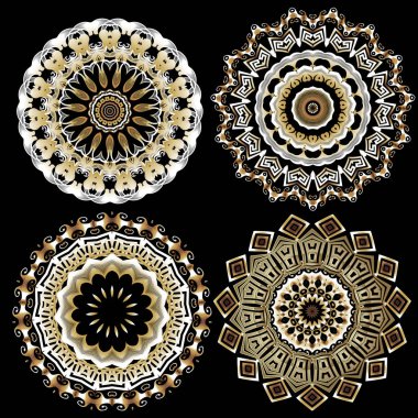Yunan süs vektör yuvarlak mandala desenleri kümesi. Çiçek ornat
