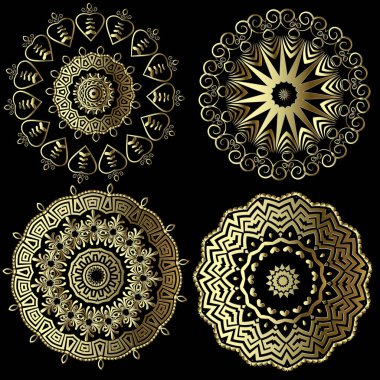 Yunan vintage vektör yuvarlak mandala desenleri kümesi. Çiçek süslü b