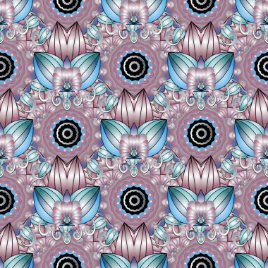 Renkli çiçek Paisley vektör seamless modeli. Süs ETIK