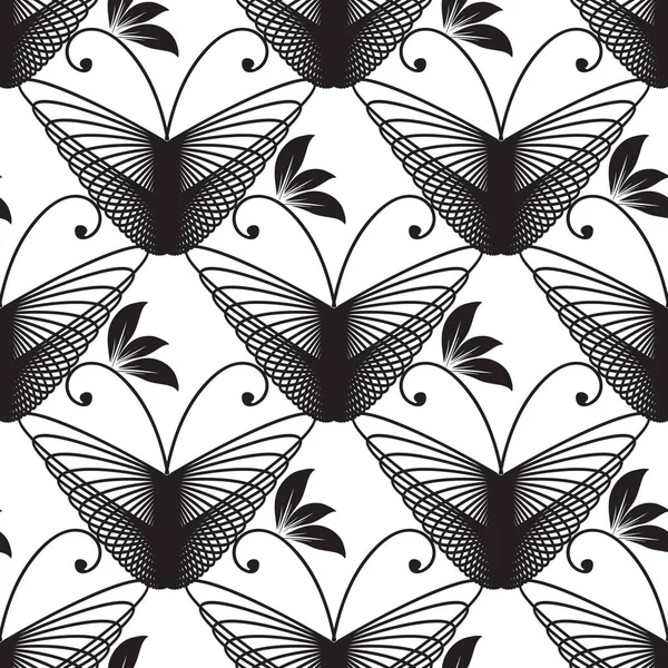 Schmetterlinge vektorieren schwarz-weiße nahtlose Muster. abstrakt oder — Stockvektor