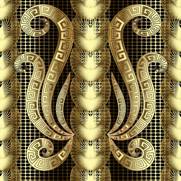 Gold modernen 3d griechischen Schlüssel mäandert Vektor nahtlose Muster. ornam — Stockvektor