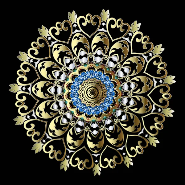 Or baroque floral motif mandala rond. Vecteur ornemental eth — Image vectorielle