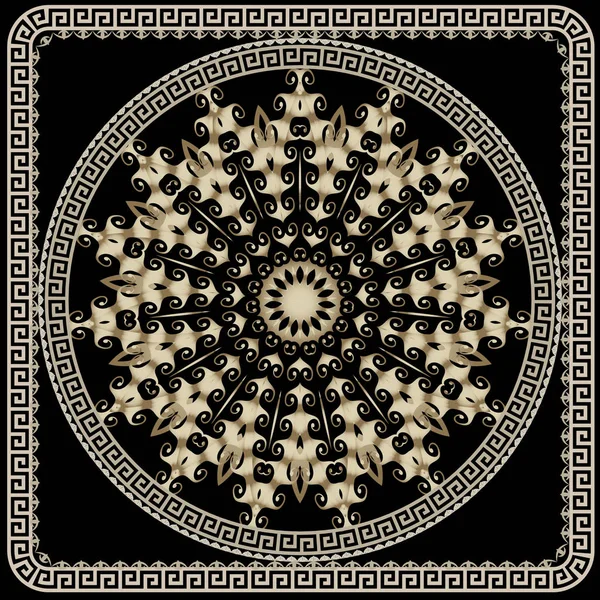 Grecki ozdobnych wektor okrągły wzór mandali. Kwiatowy kwiecisty bac — Wektor stockowy