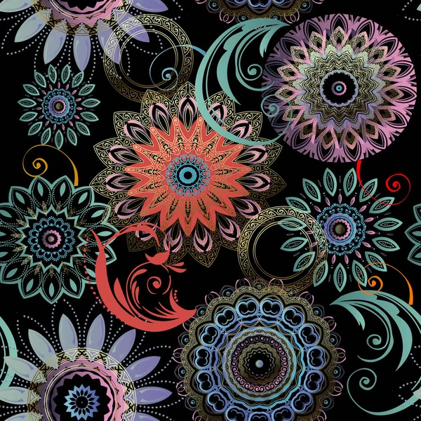 Florales nahtloses Mandalas-Muster. Eleganz bunt gemustert ba — Stockvektor