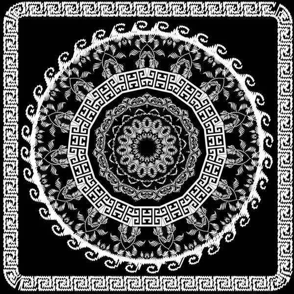 Borduurwerk Griekse vector mandala patroon. Floral tapijt Griekse k — Stockvector