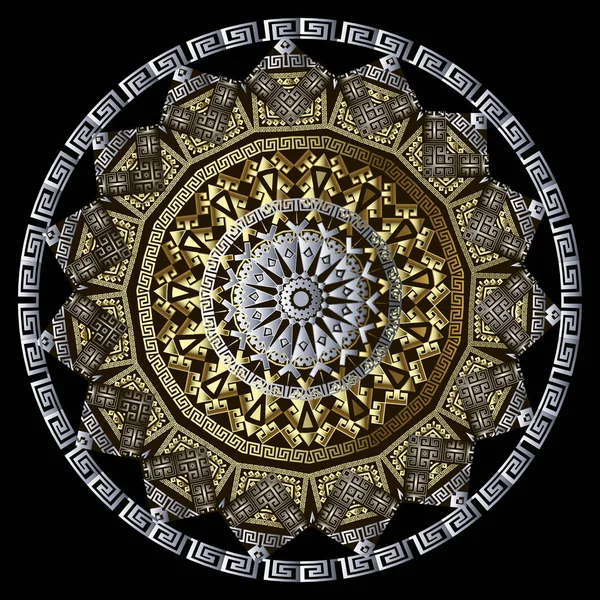Греческий орнаментальный вектор круглой 3d мандалы. Цветочные украшения — стоковый вектор