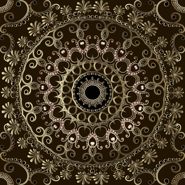 Padrão de mandala sem costura de ouro ornamental grego. Vector ornamenta — Vetor de Stock