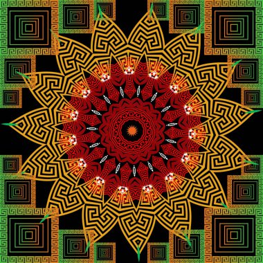 Geometrik Yunan çiçek yuvarlak mandalalar vektör seamless modeli. EY