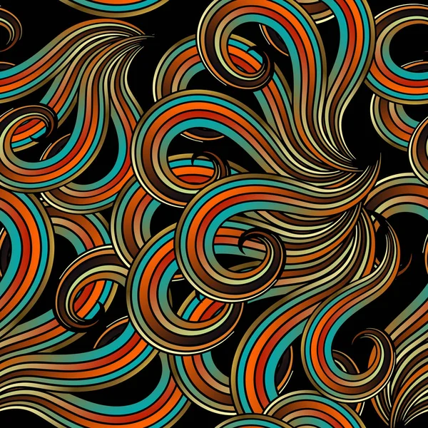 Wave lines and striped swirls colorful vector seamless pattern. — Stock Vector