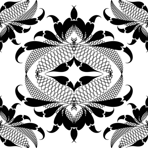 Ornamental blanco y negro arabesco vector patrón sin costura. ¿Qué? — Vector de stock