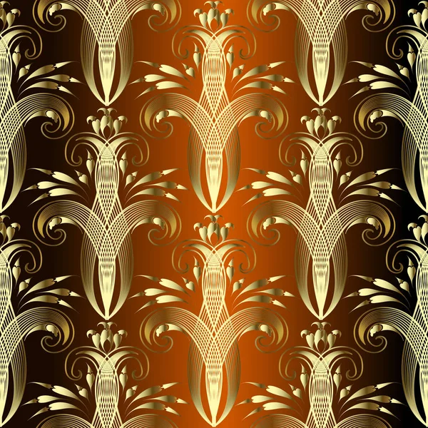 Gold line art tracery florales Vektor nahtloses Muster. Eleganz o — Stockvektor