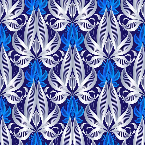 Luxury flower line art vector 3d seamless pattern. Абстрактное положение — стоковый вектор