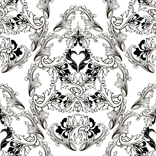 Barok czarny-biały vintage wektor wzór. Ornamen — Wektor stockowy