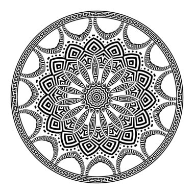 Yunan yuvarlak vektör Mandala desen. Siyah beyaz tasarım. Gree