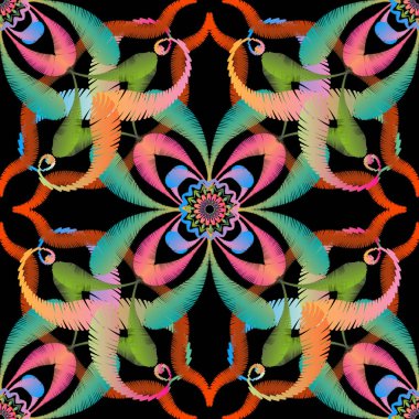 Nakış çiçek vektör seamless modeli. Etnik tarzı grunge P