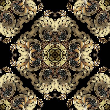 Lüks altın Barok 3d vektör seamless modeli. Elegance Kraliyet o