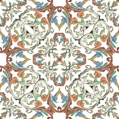 Süs renkli Barok vektör Dikişsiz desen beyaz bac üzerinde