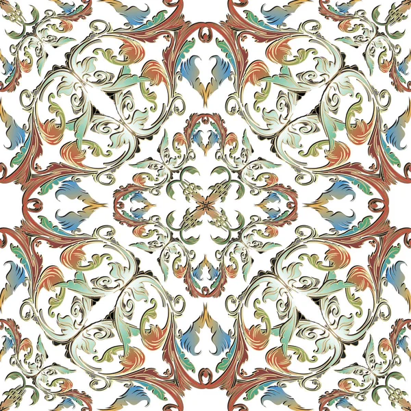 Süs renkli Barok vektör Dikişsiz desen beyaz bac üzerinde