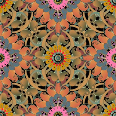Renkli çiçek Paisley vektör seamless modeli. Elegance flouri