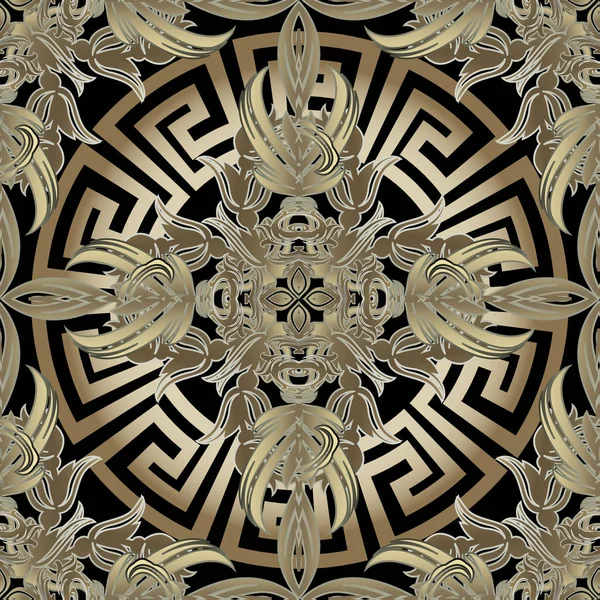 Barok 3d altın Dikişsiz desen vektör. Yunan süs backgr
