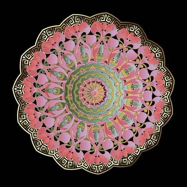 Griego floral 3d patrón mandala vector redondo. Estilo étnico Paisl — Vector de stock