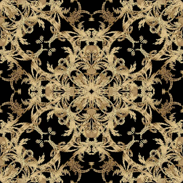 Текстурированная роскошная барочная вышивка бесшовным узором. Векторная орна — стоковый вектор