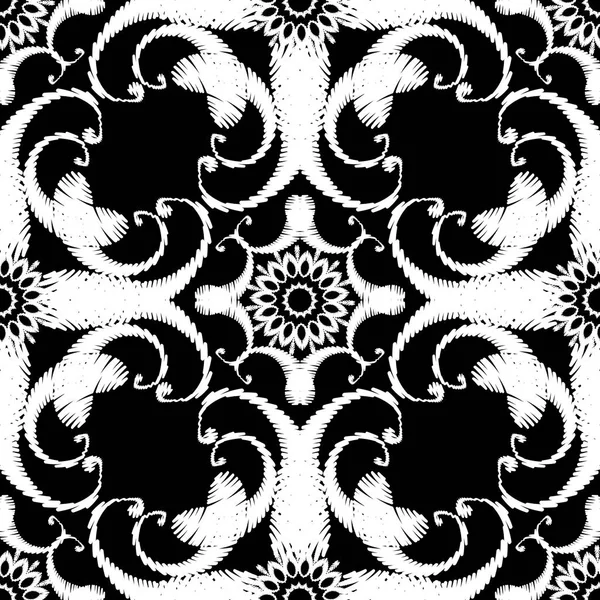 Broderie noire et blanche motif sans couture Paisley. Tapisserie fl — Image vectorielle