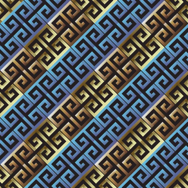 Diagonal textura grunge 3d vector griego patrón sin costura. Tira — Archivo Imágenes Vectoriales