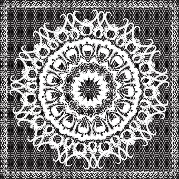 Broderie noire et blanche motif mandala sans couture en dentelle florale — Image vectorielle