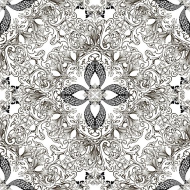 Vintage siyah ve beyaz Barok vektör Dikişsiz desen. Yunanca s