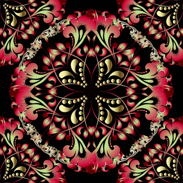 Vecteur floral russe motif sans couture. Style ethnique coloré fl — Image vectorielle