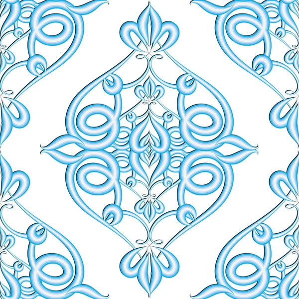 Damasco floral textura 3d vector patrón sin costuras. Arabesque blu — Vector de stock